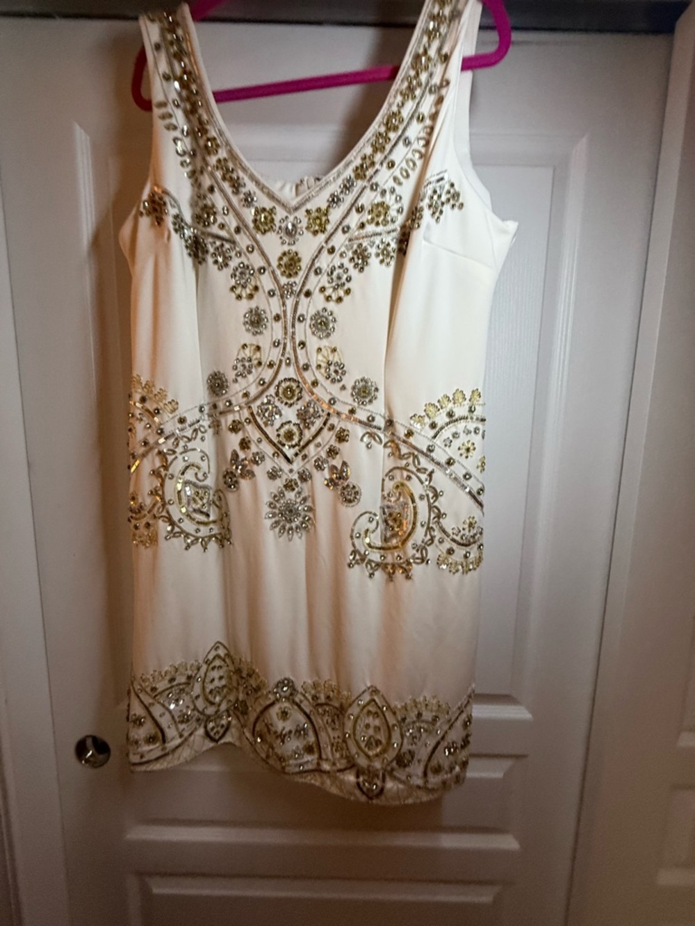 Embellished Cream Sleeveless Dress with Gold Beading